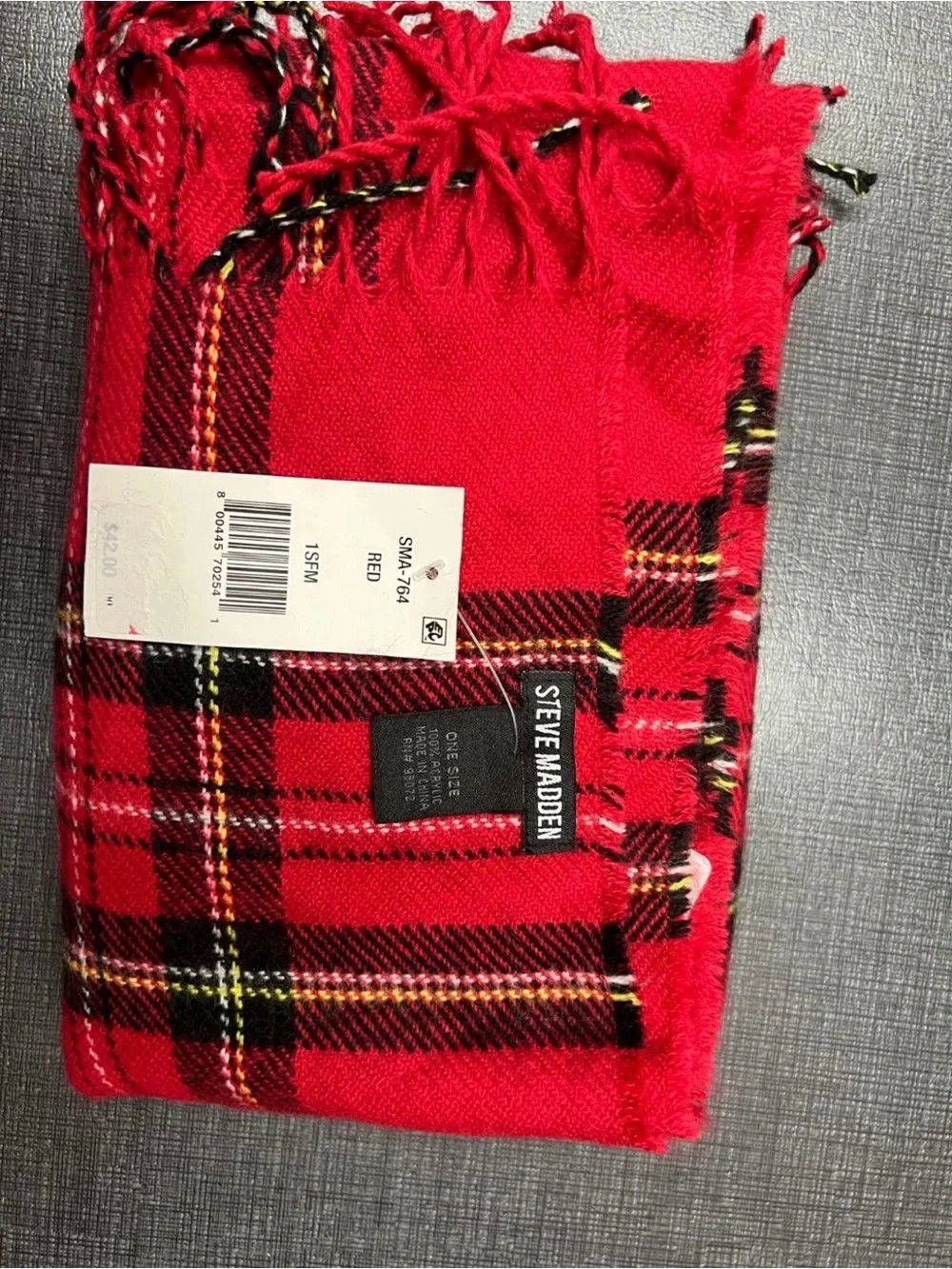 Steve Madden Classic Tartan Blanket Scarf, Red, NWT, $42
